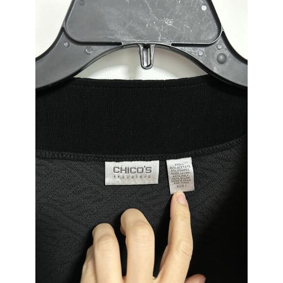 Chicos Travelers Collection Textured Jacquard Quilted Jacket size 1 Black - Picture 4 of 9